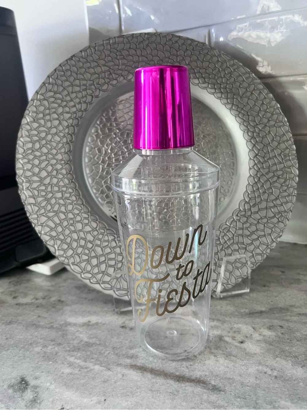 Clear 'Down to Fiesta' Drink Shaker with Pink Shot Cup & Pair of Cactus Stirrers